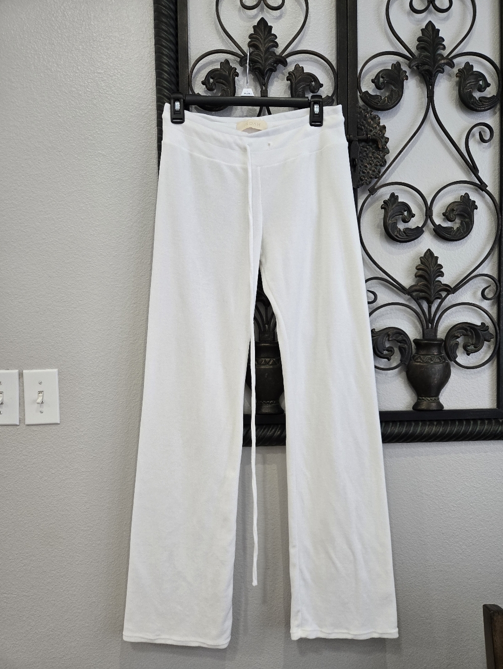 Indah White Cream Velour Drawstring Lounge Pants